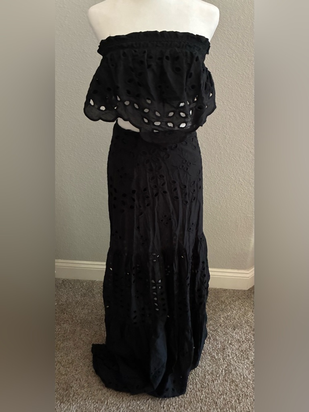 Luxxel Black Eyelet Maxi Skirt & Crop Top- top is a small and skirt is a medium